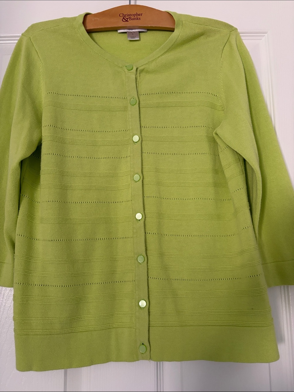 Christopher & Banks Lime Green Button-Front Cardigan with scarf